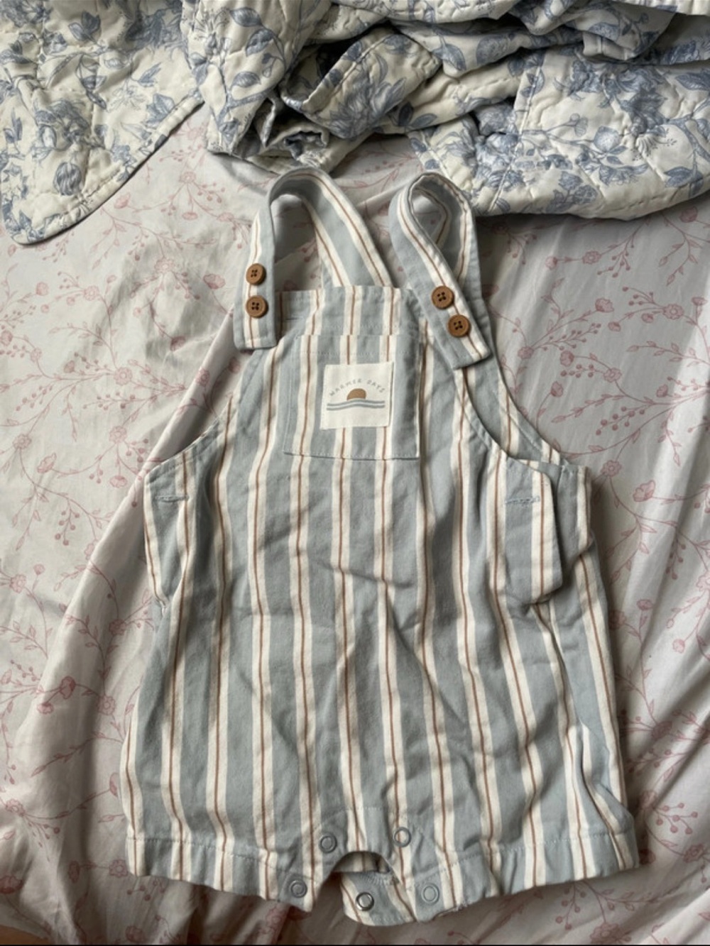 Carter's Blue and Cream Striped Cotton Romper Overalls